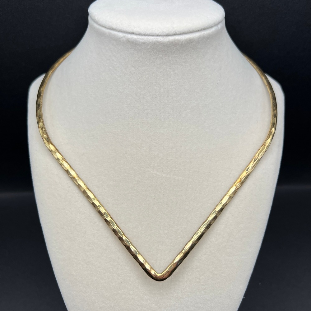 Vintage Torque Collar Necklace Gold Hammered V Neck Minimalist Sculptural